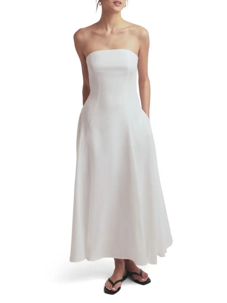 Favorite Daughter The Favorite Strapless Maxi Dress White Lyocell Linen Sz 2